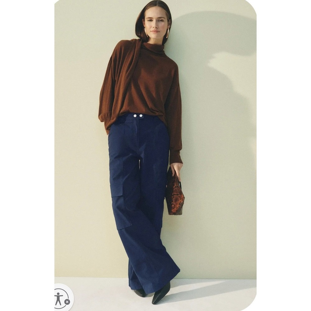 Simkhai Cargo Pants Navy Blue Wide Leg High Rise Utility Women Size 8